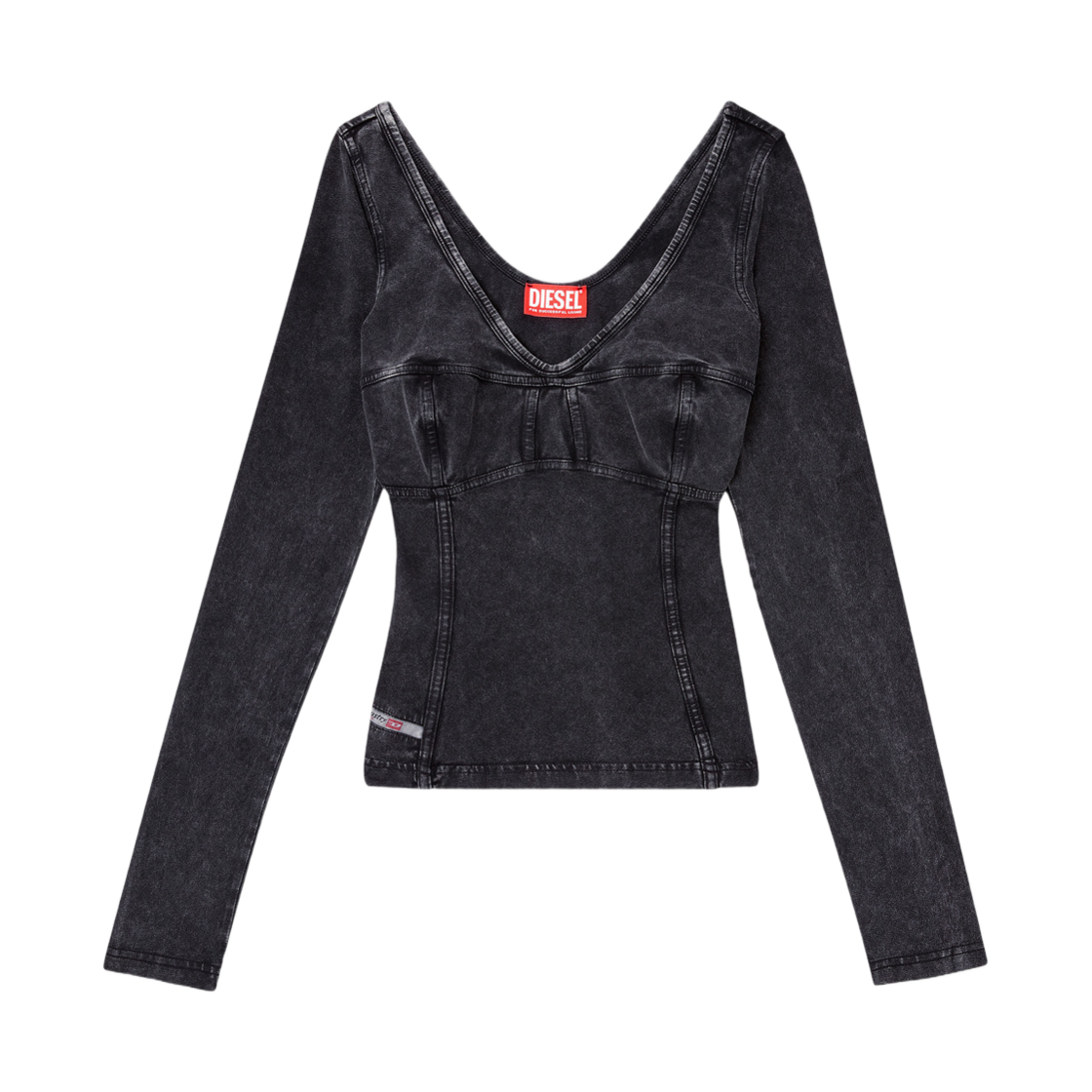 (W) 디젤 T-엘린 롱슬리브 탑 데님 이펙트 블랙((W) Diesel T-Elin Long-Sleeve Top with Denim Effect Black) - 1