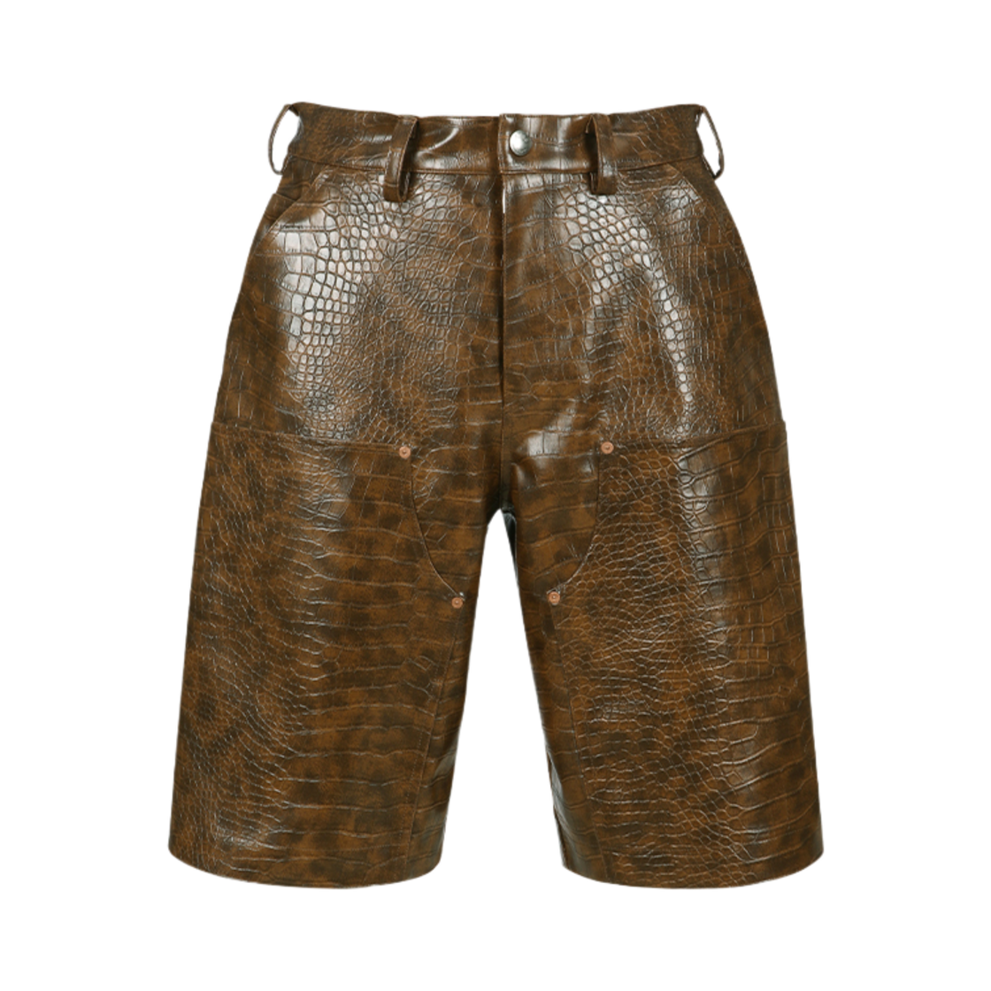 apa788m(BROWN) ADSB Andersson Bell Faux-Leather Double Knee Shorts Brown