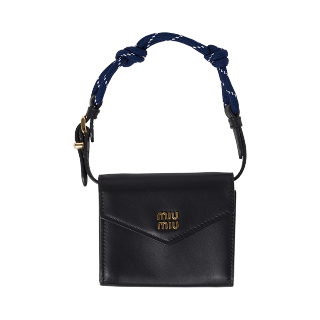5MT024-ACRT-F0G52 Miu Miu Leather Shoulder Wallet Black Baltic Blue