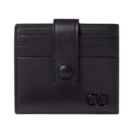 Valentino Mini Vlogo Signature Calfskin Card Holder Black