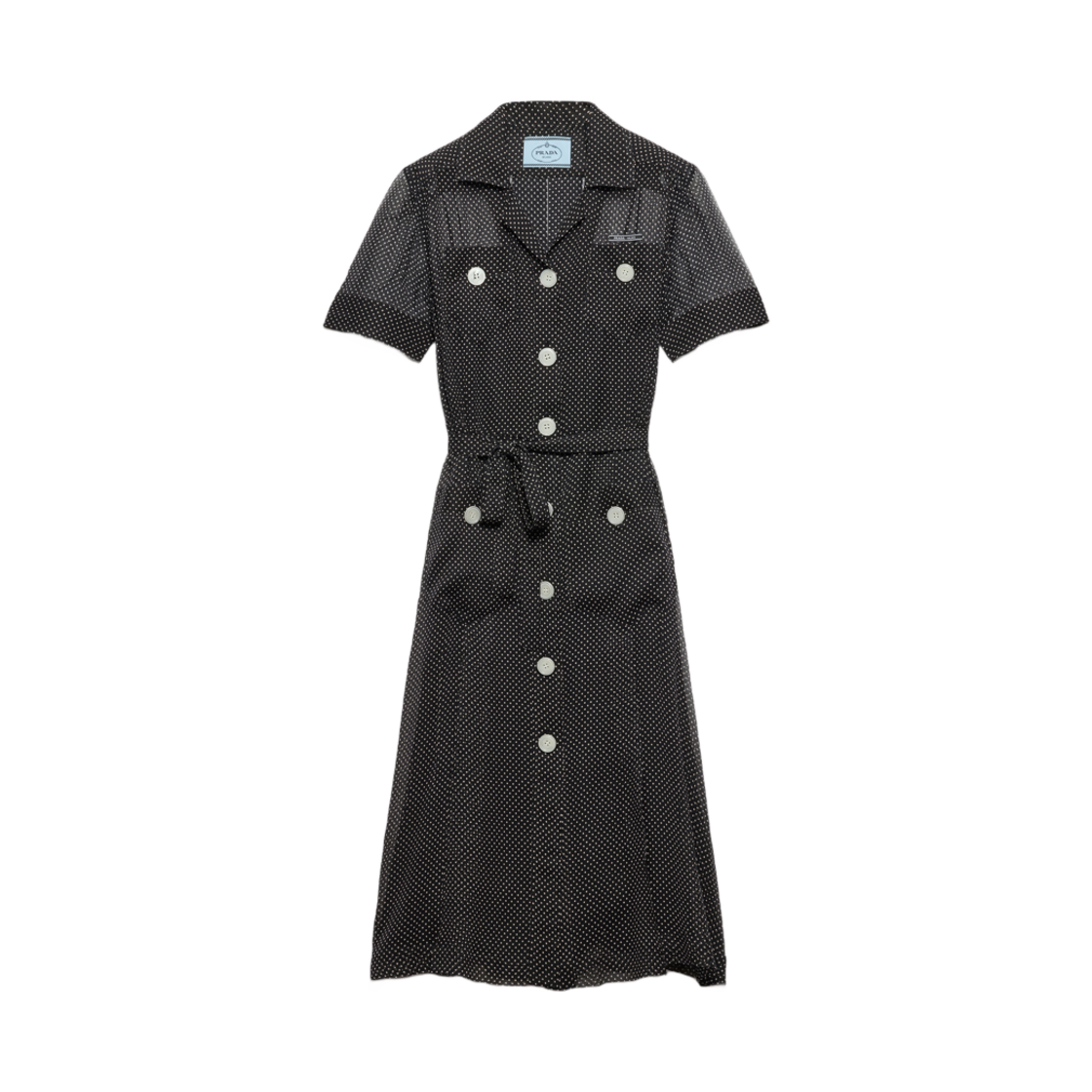(W) 프라다 폴카 닷 실크 쉬폰 셔츠 드레스 블랙((W) Prada Polka-Dot Silk Chiffon Shirt Dress Black) - 1