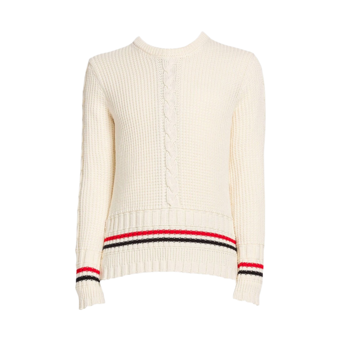톰브라운 케이블 스티치 메리노 스트라이프 크루넥 풀오버 화이트(Thom Browne Cable Stitch Merino Stripe Crewneck Pullover White) - 1