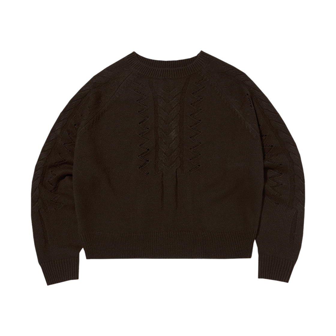 스웨이드 데미지드 케이블 니트 브라운