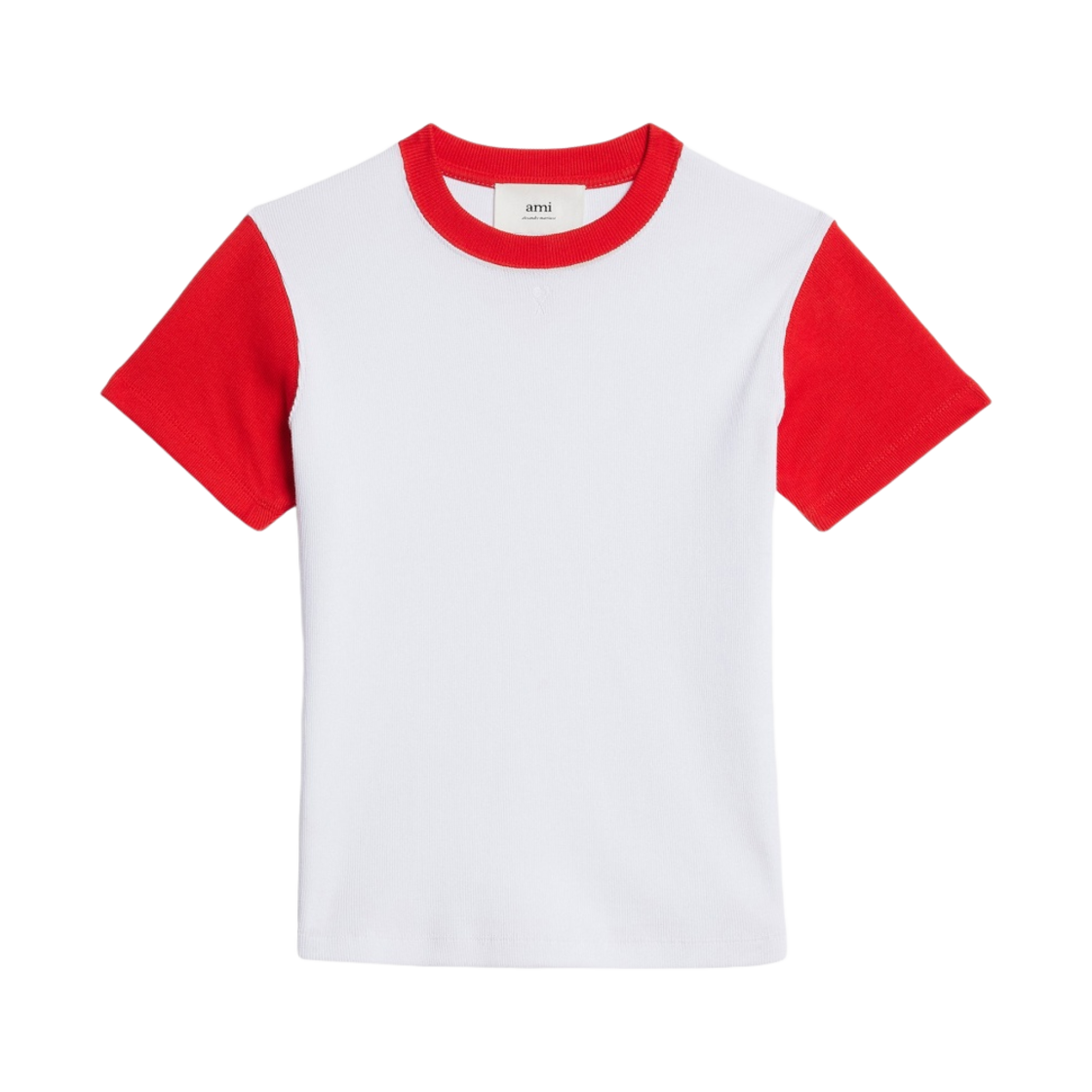 아미 바이컬러 하트 로고 티셔츠 화이트 스칼렛 레드(AMI Bicolor de Coeur T-Shirt White Scarlet Red) - 1