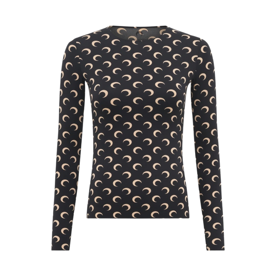 WTS006 (W) Marine Serre Moon Printed Jersey Second Skin Crewneck Top Moon Tan On Black