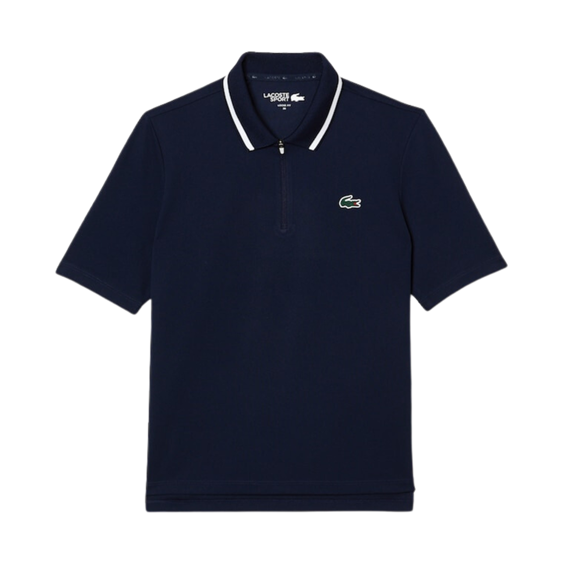 (W) 라코스테 크롭 하프 집 폴로 네이비 블루 화이트((W) Lacoste Crop Half Zip Polo Navy Blue White) - 1