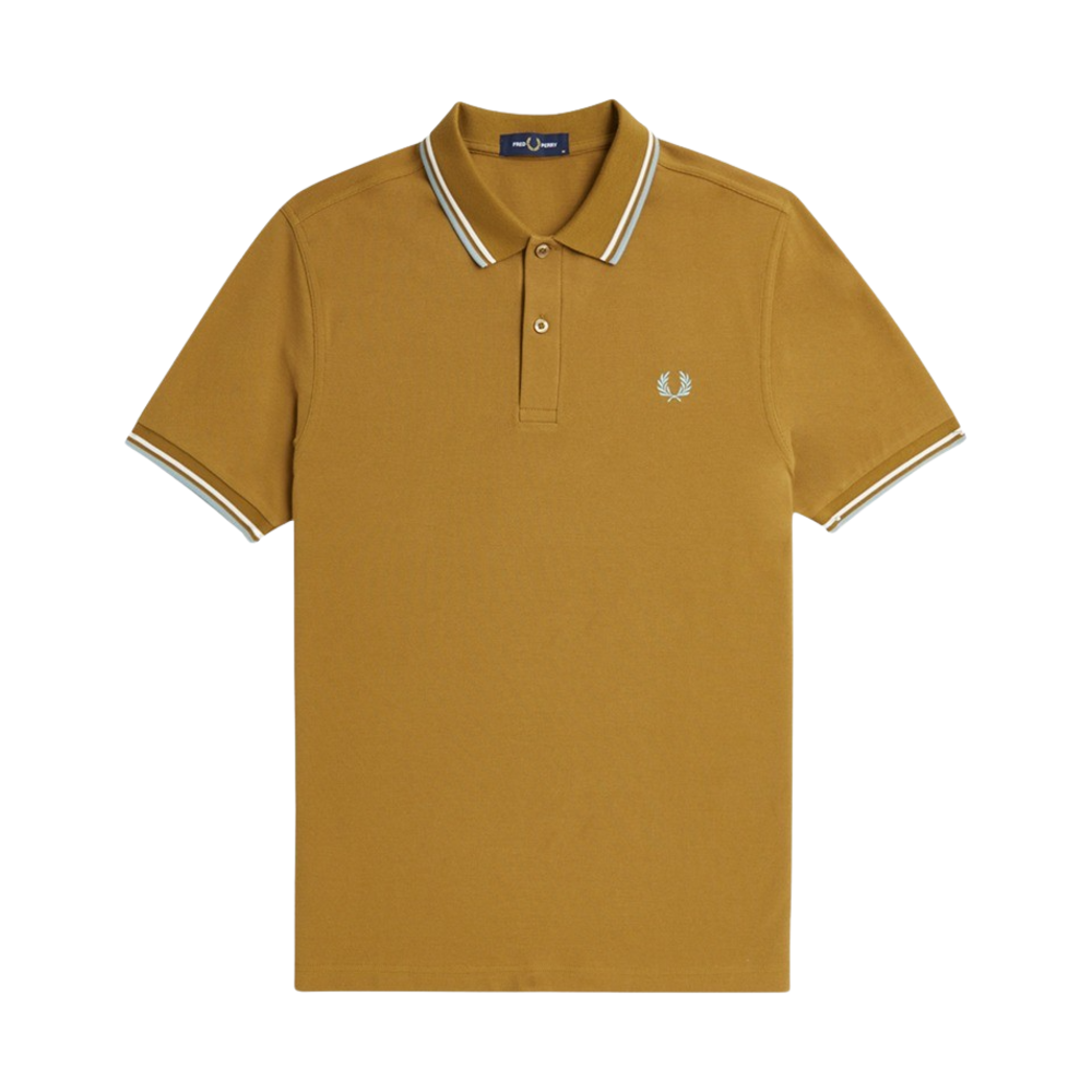 AFPM2413600-V23 Fred Perry M3600 Twin Tipped Fred Perry Shirt Dark Caramel/Snow White/Silver Blue