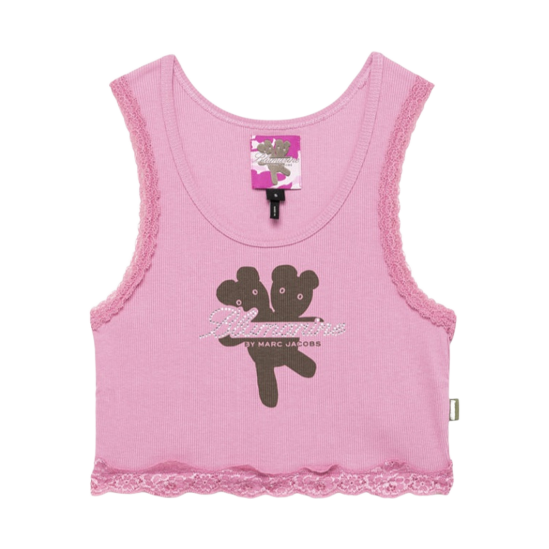 (W) 블루마린 바이 마크 제이콥스 크롭 그래픽 레이스 탱크 핑크((W) Blumarine By Marc Jacobs Crop Graphic Lace Tank Pink)