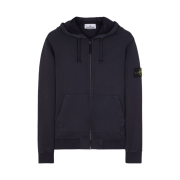 Stone Island 64251 Garment Dyed Cotton Fleece Full Zip Hooded Sweatshirt Navy Blue - 24SS