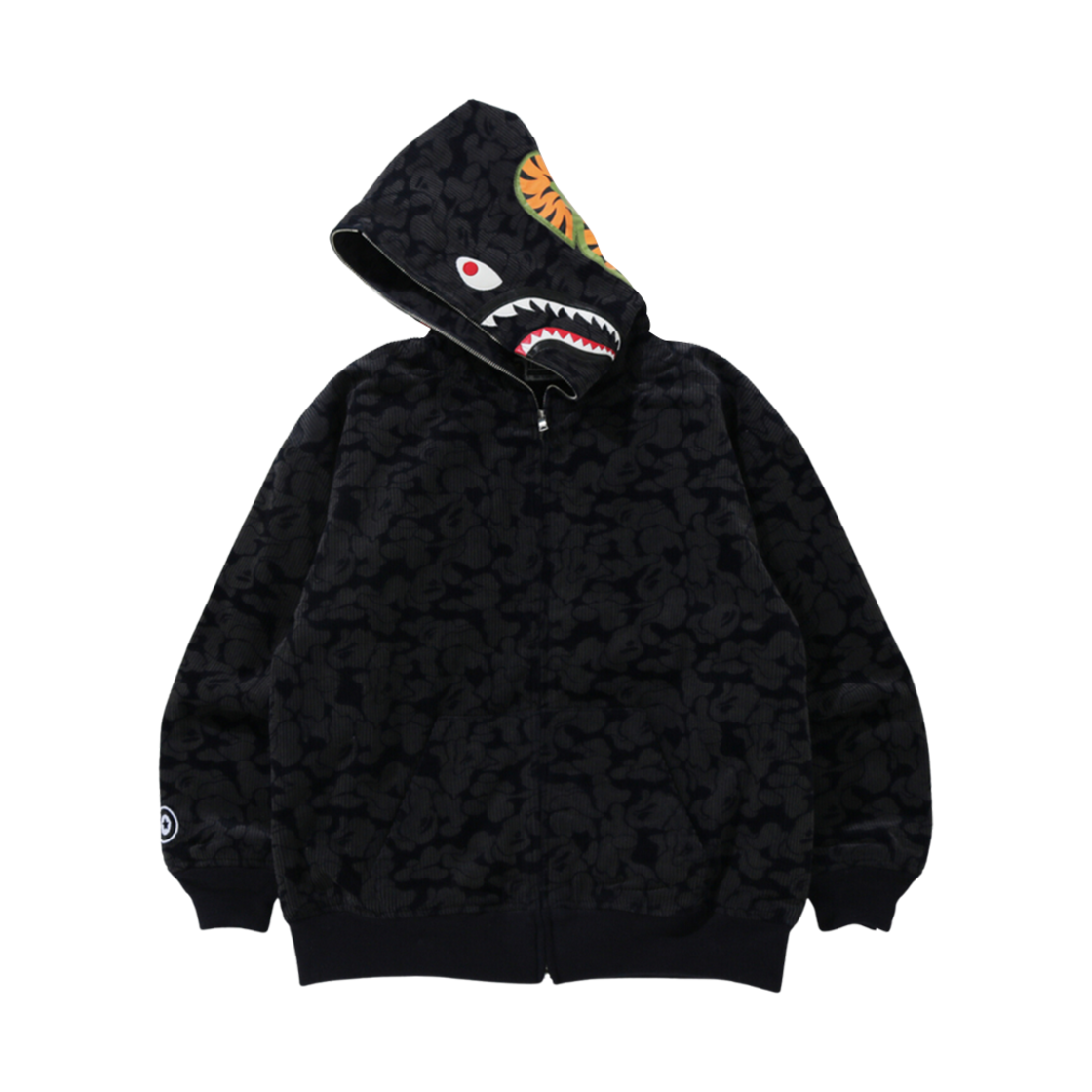 (W) 베이프 솔리드 카모 코듀로이 샤크 풀 집 후드 자켓 네이비 블루((W) BAPE Solid Camo Corduroy Shark Full Zip Hooded Jacket Navy Blue) - 2