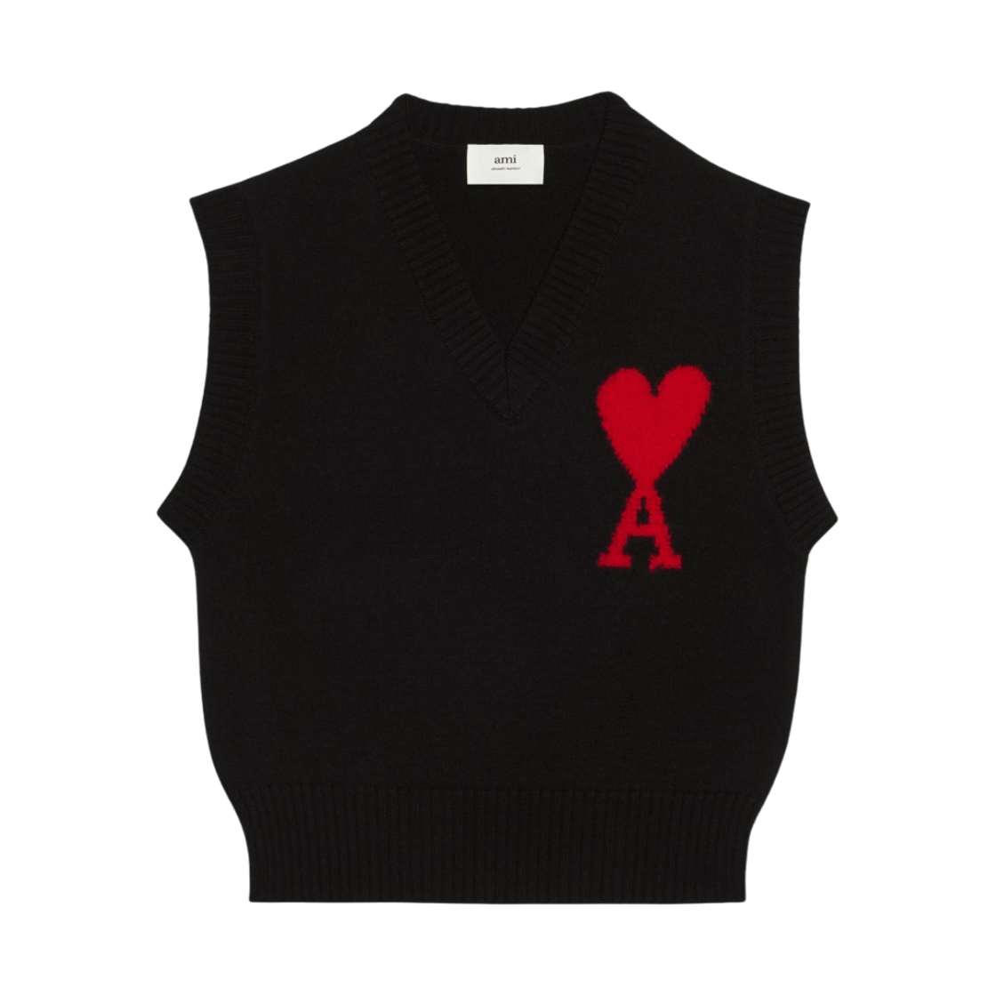 아미 빅 하트 로고 슬리브리스 인타르시아 스웨터 블랙 레드(AMI de Coeur Sleeveless Intarsia Sweater Black Red) - 1