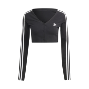 (W) Adidas Adicolor Classics 3-Stripes Button Long Sleeve T-Shirt Black - KR Sizing