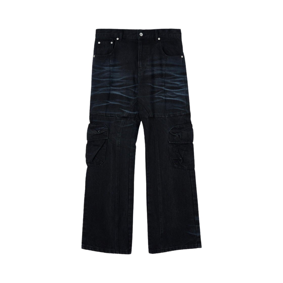 에크라손 카고포켓 데님팬츠 워시드 블랙(Ecrzn Oval Pocket Denim Pants Washed Black)