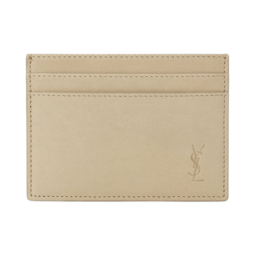Saint Laurent Cassandre Debossed Logo Card Case Dark Beige
