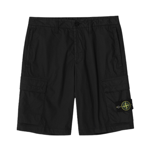 8015L0803-A0029 Stone Island L0803 Stretch Cotton Canvas Garment Dyed Cargo Bermuda Shorts Black - 24SS