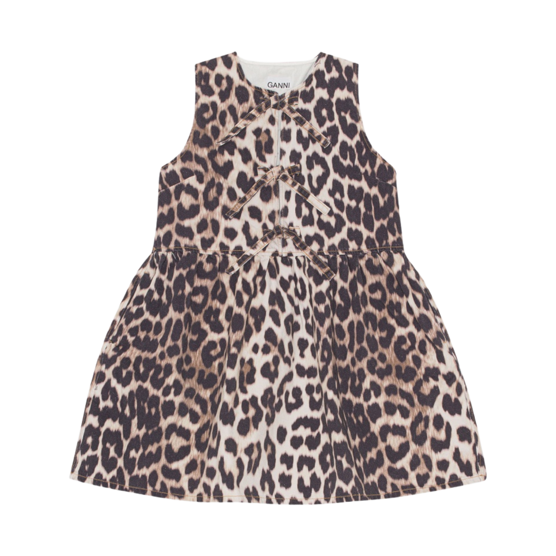 (W) 가니 레오파드 타이 밴드 미니 드레스 빅 레오파드 아몬드 밀크