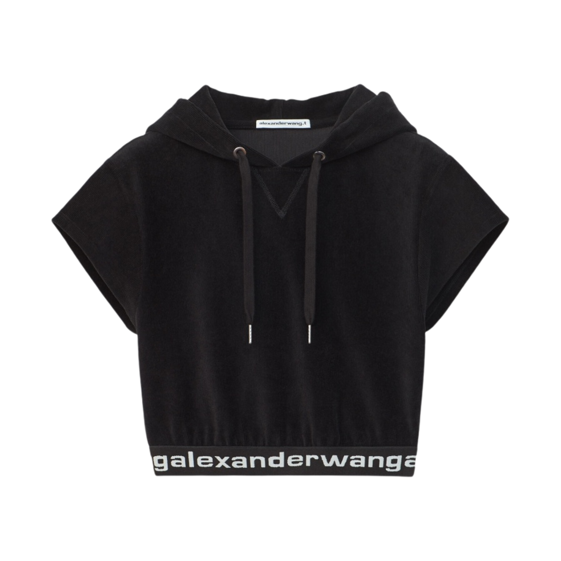 (W) 알렉산더 왕 스트레치 코듀로이 캡 슬리브 후드 블랙((W) Alexander Wang Cap Sleeve Hoodie in Stretch Corduroy Black)
