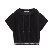 (W) Alexander Wang Cap Sleeve Hoodie in Stretch Corduroy Black