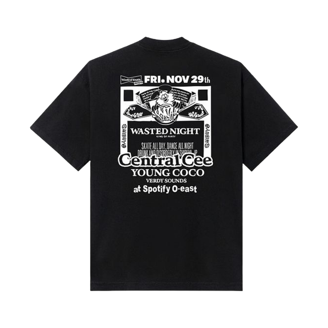 베르디 x 센트럴 씨 x 시나 월드 웨이스티드 나이트 티셔츠 블랙(Verdy x Central Cee x Syna World Wasted Night T-Shirt Black)
