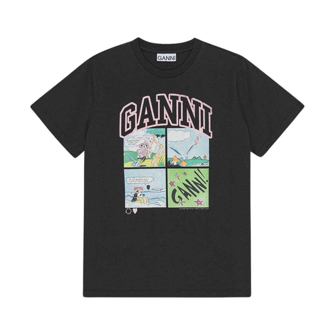 (W) 가니 베이직 저지 테디 릴렉스드 티셔츠 팬텀((W) Ganni Basic Jersey Teddy Relaxed T-Shirt Phantom)