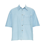 Wooyoungmi Denim Feather Back Logo Short Sleeve Shirt Blue - 23SS