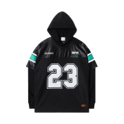 QT8 GARMENTS Football Layered Hoodie Jersey Black