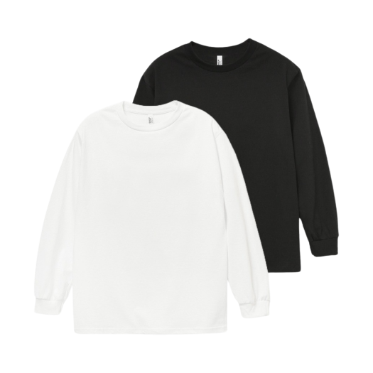 1304 White Black AAA Heavy Cotton 1304 Long Sleeve T-Shirt White Black (2Pack)