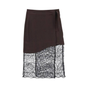 (W) Ganni Lace Midi Skirt Brown