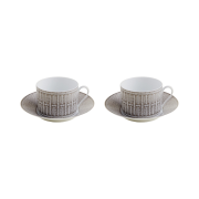 Hermes Mosaique Au 24 Breakfast Cup & Saucer Platinum (Set of 2)