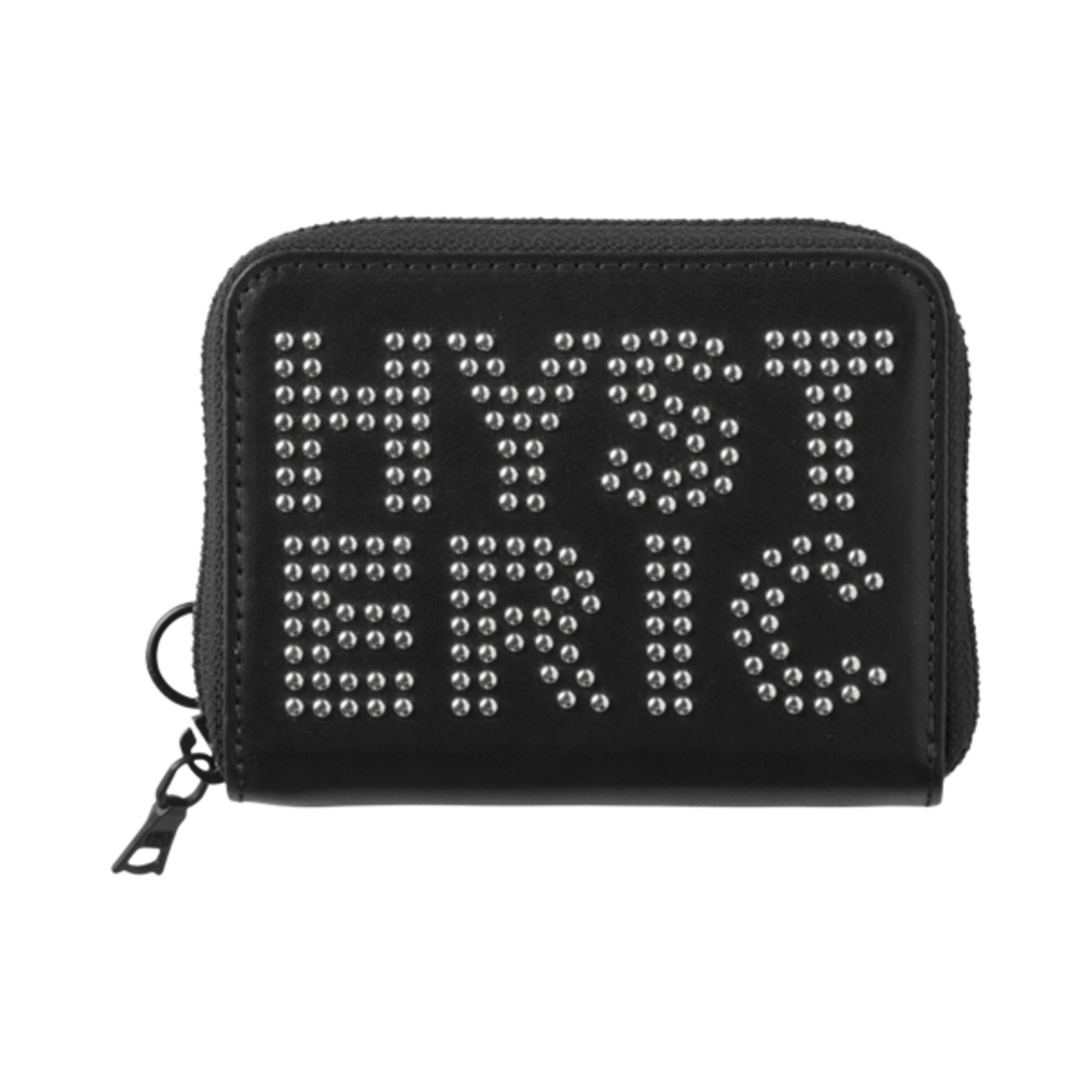 (W) 히스테릭 글래머 로고 스터드 라운드 집 미니 월렛 블랙((W) Hysteric Glamour Logo Stud Round Zip Mini Wallet Black)