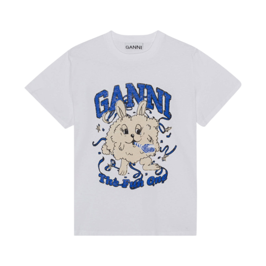 T3673-151 (W) Ganni Relaxed Fun Bunny T-Shirt Bright White