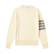 Thom Browne Shetland 4-Bar Classic Crewneck Pullover Knit White