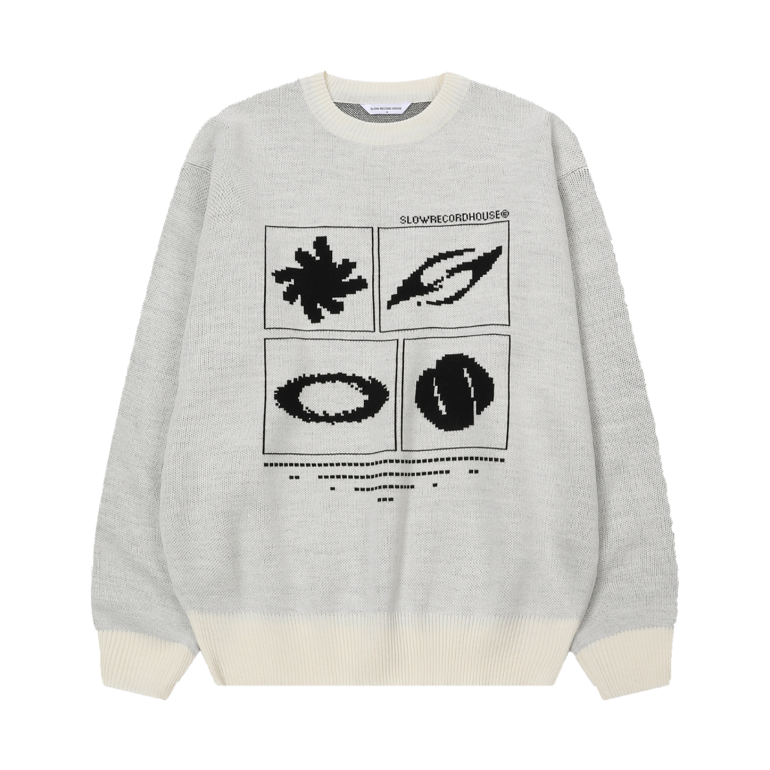 SR25SSKT01IV SLOW RECORD HOUSE Universe Logo Knit Ivory