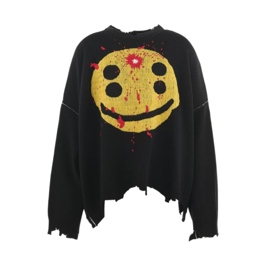 YS1-0000-C07 Saint Mxxxxxx x Cactus Plant Flea Market Smile Knit Black - 24AW