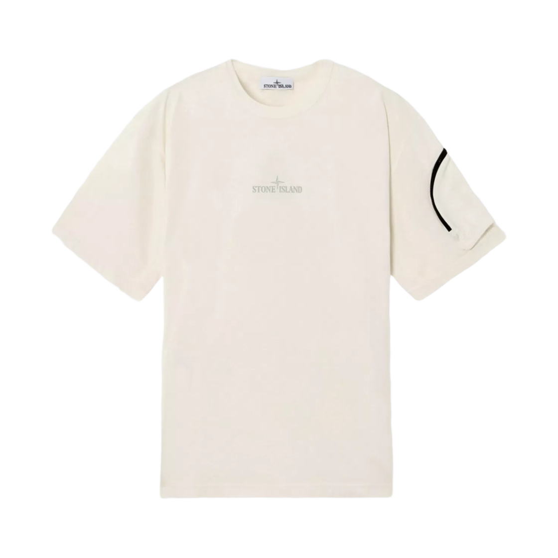 K1S1521000-04S0115-V0093 Stone Island 2100004 Combed Organic Cotton Jersey T-Shirt with Compass Logo and Zipper Pocket Ivory - 25SS