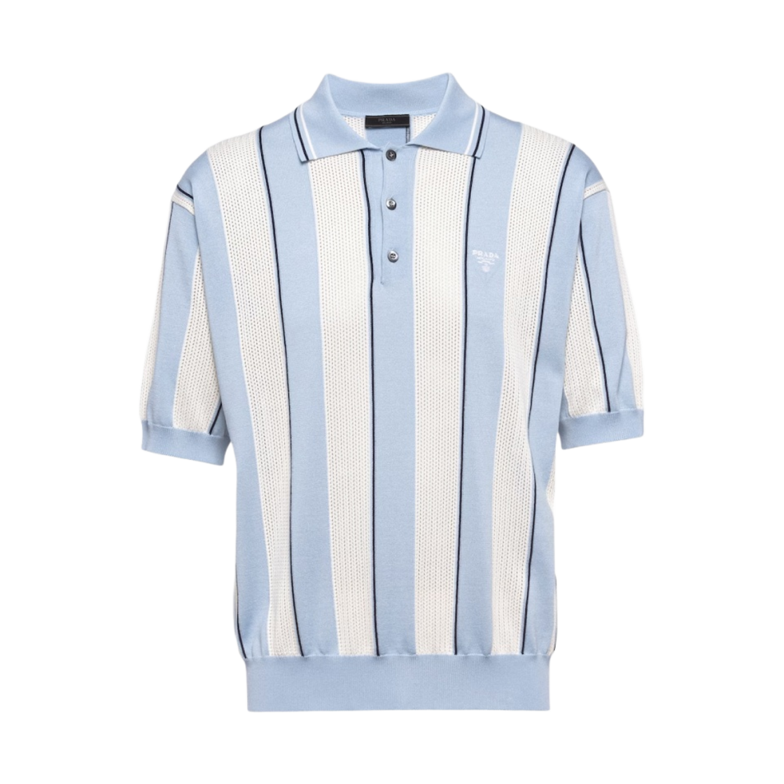 프라다 실크 코튼 인타르시아 폴로 셔츠 스카이 블루 화이트(Prada Silk Cotton Intarsia Polo Shirt Sky Blue White) - 1