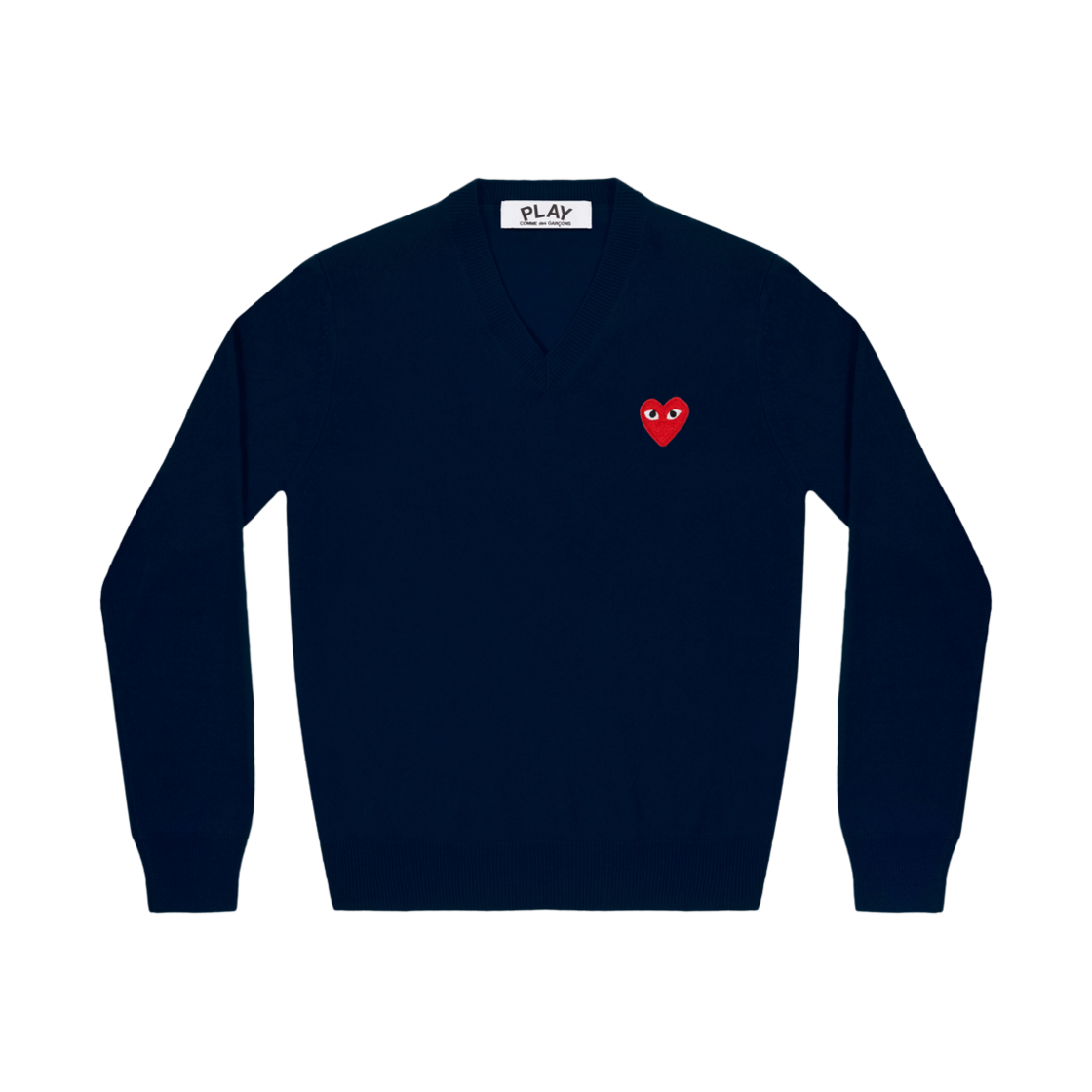 플레이 꼼데가르송 레드 하트 브이넥 스웨터 네이비(Play Comme des Garcons Red Heart V-Neck Sweater Navy) - 1