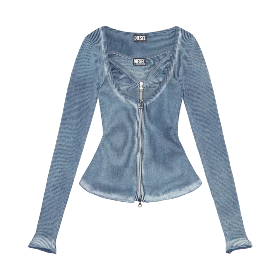 (W) 디젤 M-아이도리 레이어드 립드 니티드 지퍼 탑 블루((W) Diesel M-Idori Layered Ribbed Knitted Zipped Top Blue) - 1