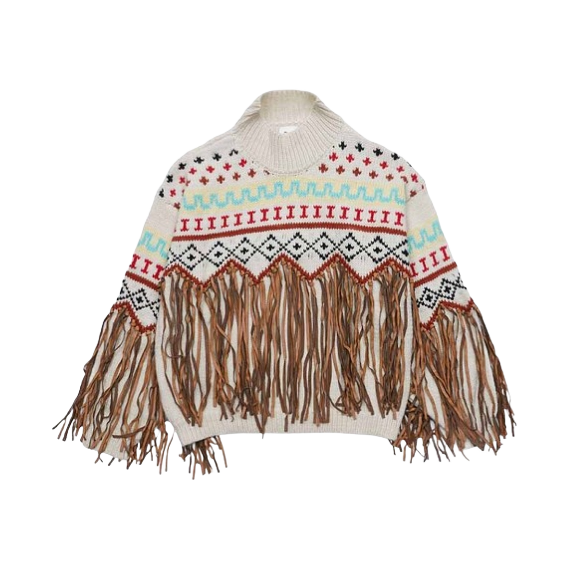 SACHA-CM (W) Tach Sacha Fringed Knit Cardigan Cream Multi