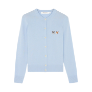 (W) Maison Kitsune Double Fox Head Patch R-Neck Cardigan Pale Blue