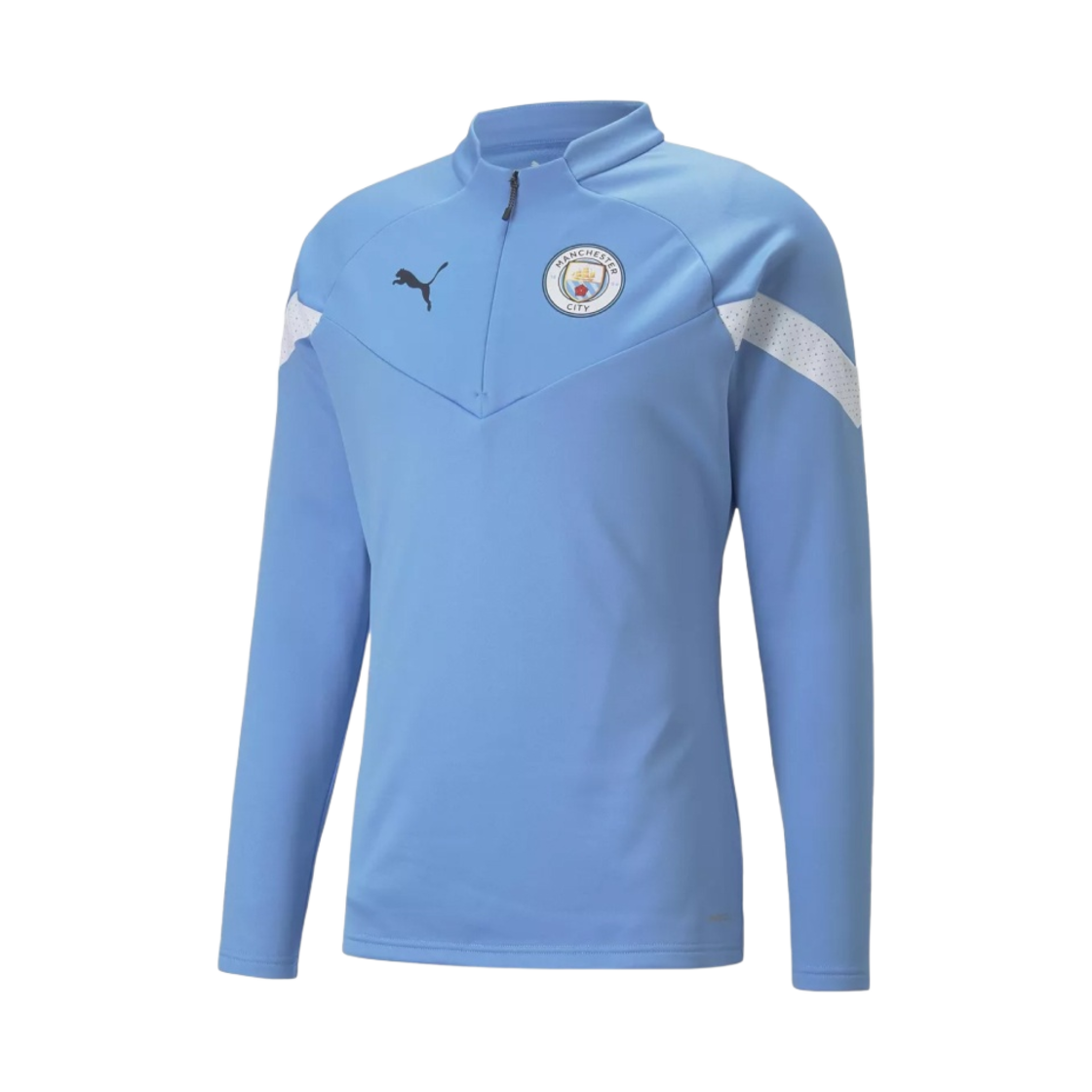 767756-12 Puma Manchester City 2022/23 Quarter-Zip Training Fleece Top Team Light Blue