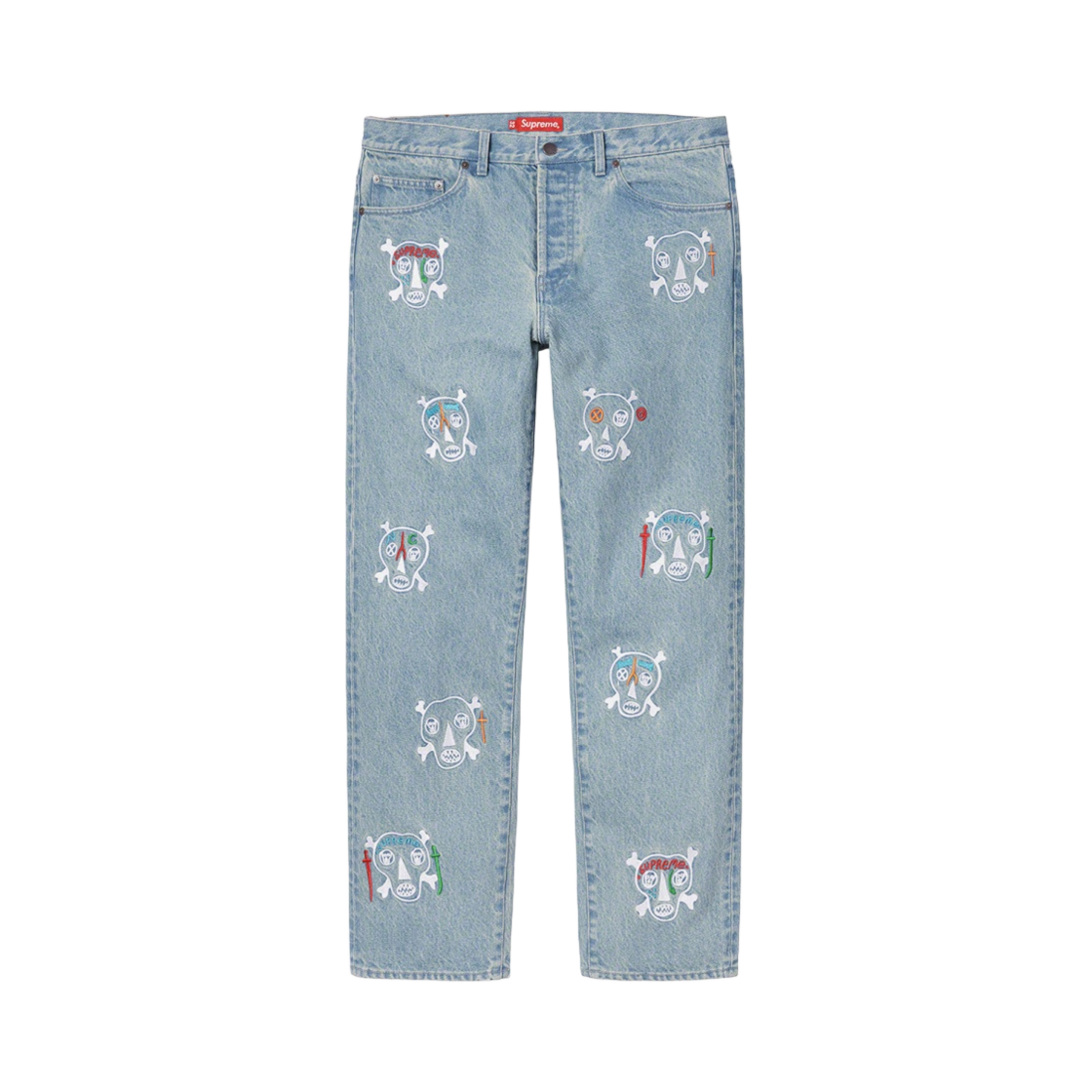 슈프림 x 클레이튼 패터슨 스컬스 자수 레귤러 진 블루 - 21SS(Supreme x Clayton Patterson Skulls Embroidered Regular Jean Blue - 21SS) - 1