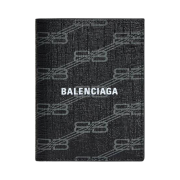 Balenciaga Signature Vertical Bifold Wallet BB Monogram Coated Canvas Black Grey