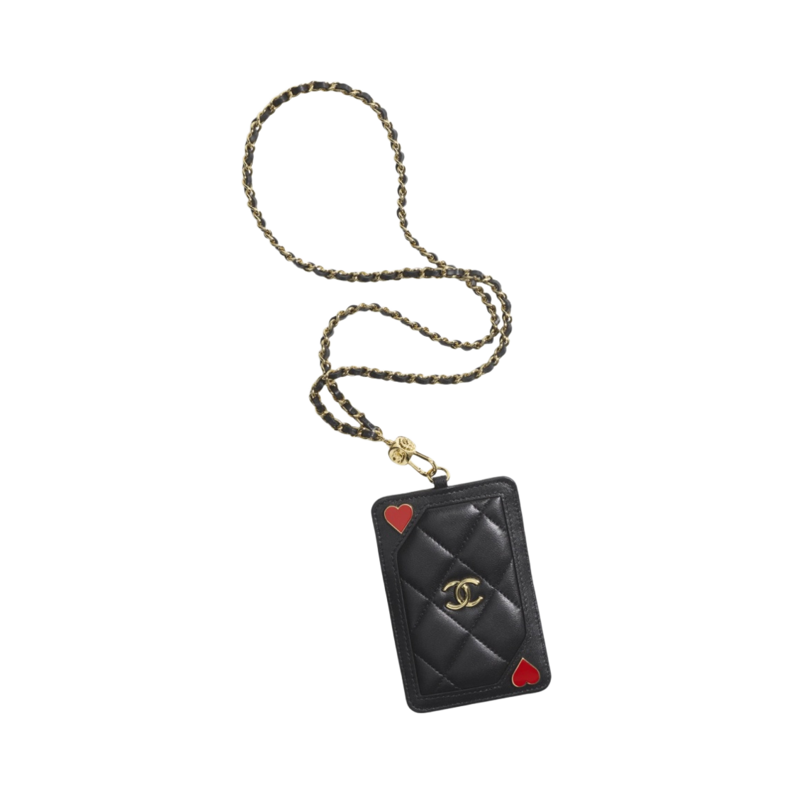 샤넬 체인 카드 홀더 램스킨 에나멜 & 골드 메탈 블랙(Chanel Card Holder with Chain Lambskin Enamel & Gold Black) - 1