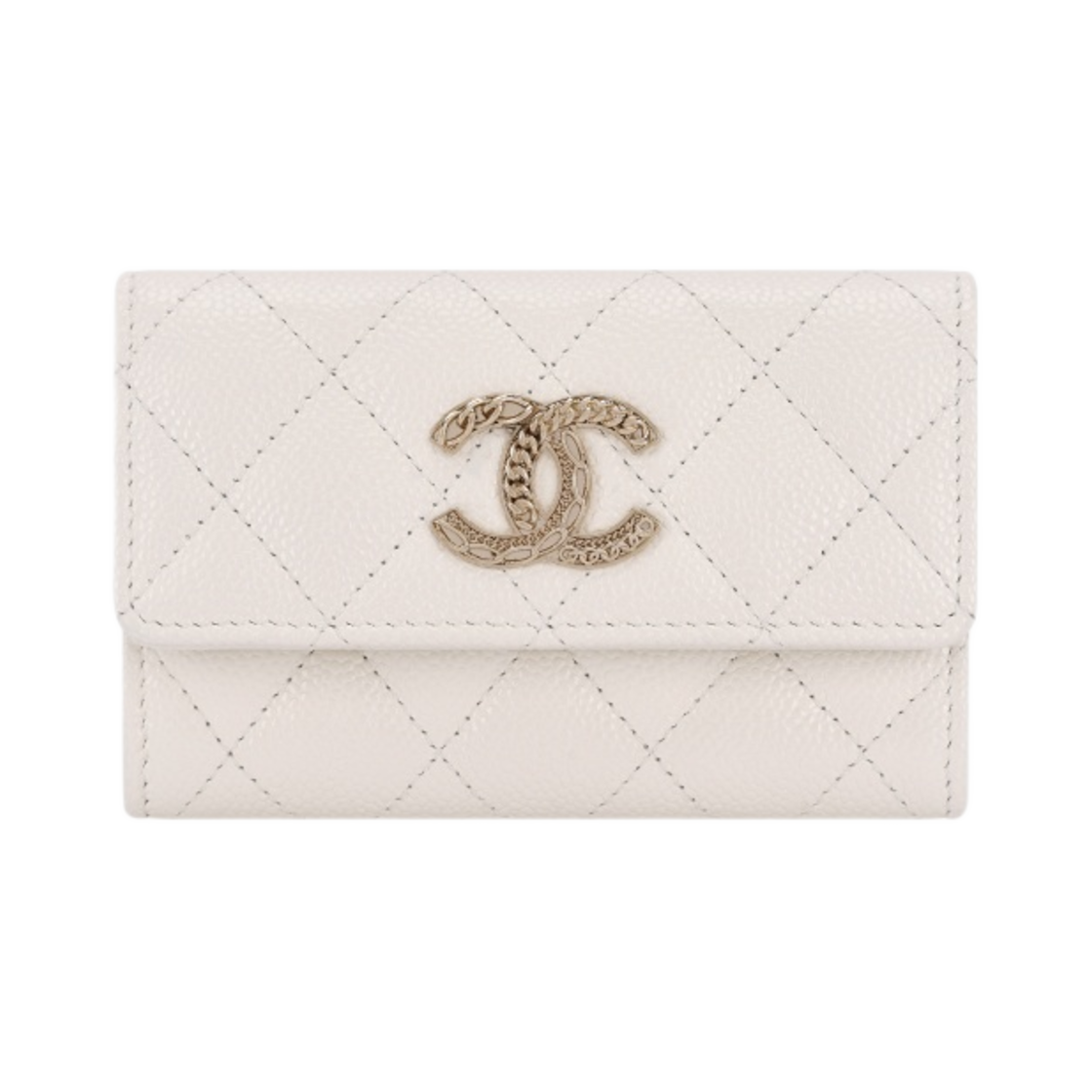 샤넬 플랩 카드 홀더 그레인드 카프스킨 & 골드 메탈 화이트