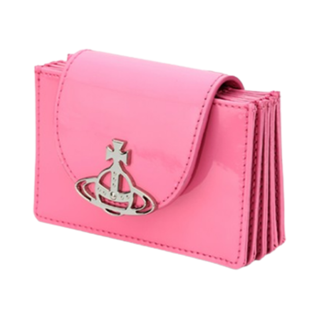 비비안 웨스트우드 샤이니 페이턴트 플랩 카드 홀더 핑크(Vivienne Westwood Shiny Patent Flap Card Holder Pink) - 1