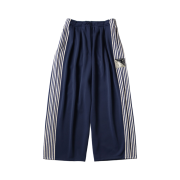 Kapital Stuntman & Woman Super Baggy Track Pants in Smooth Jersey Banner Stripe Navy