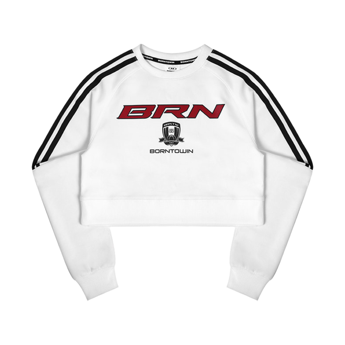 본투윈 BRN 트랙 라인 져지 크롭 스웨트셔츠 아이보리