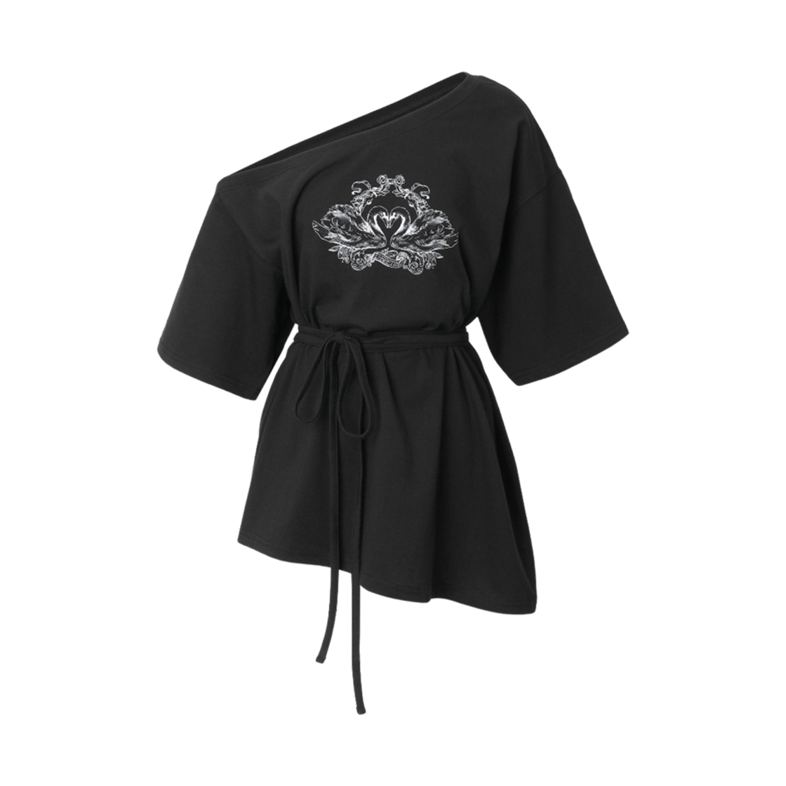 (W) 쓰리타임즈 스완 티셔츠 블랙((W) Threetimes Swan T-Shirt Black) - 1