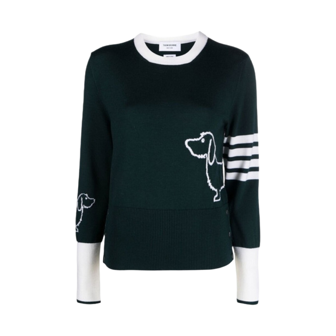 FKA437A-Y1002-310 (W) Thom Browne Fine Merino Hector 4-Bar Crewneck Pullover Green